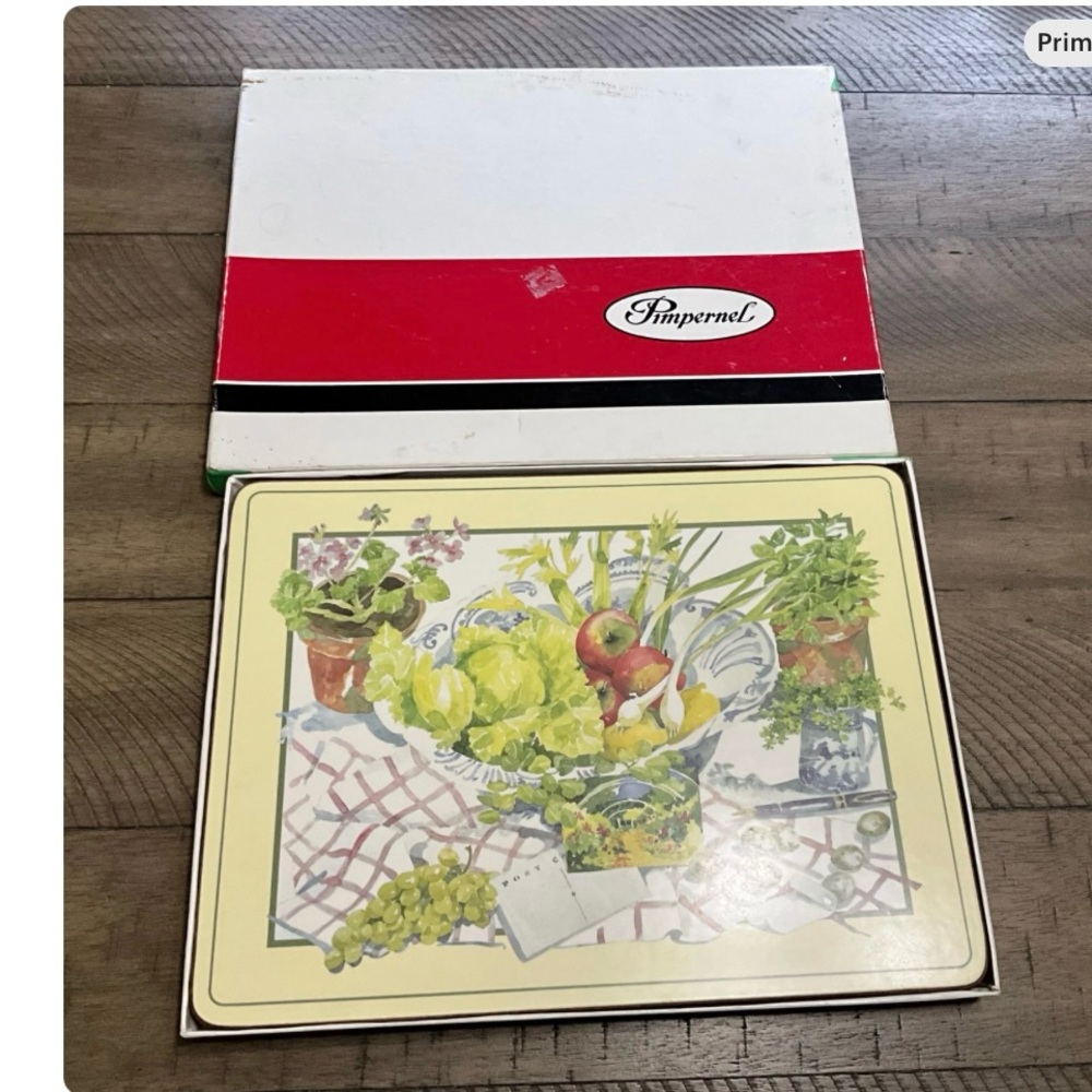 Vintage Pimpernel Placemats SALAD DAYS Jennifer Abbott 12” x 9” Set of 4